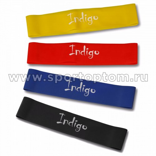 Эспандер в наборе 4 латексные ленты разной нагрузки  INDIGO IN175 Желтый, Красный, Синий, Черный