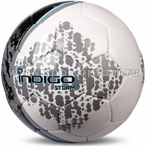 Мяч футбольный №5 INDIGO SТORM тренировочный (PU, PVC 1.5 мм) D03 Бело-голубо-серый