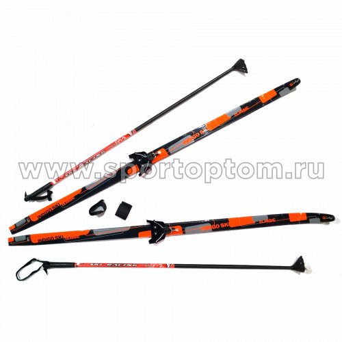 Лыжный комплект полупластиковый INDIGO CLASSIC (лыжи, 75 крепления, палки) 190 см Оранжевый
