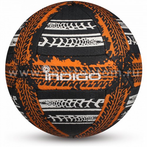 Мяч футбольный №5 INDIGO STREET GAME для игры на асфальте (PU прорезиненный) IN157 Бело-черно-оранжевый