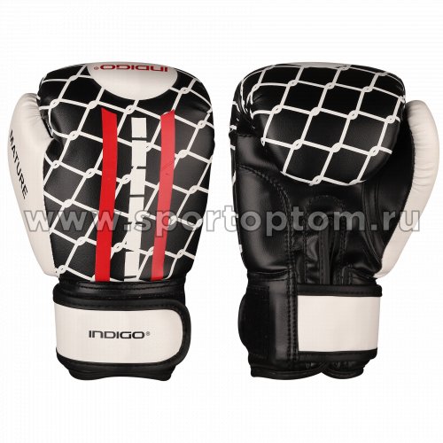 Перчатки боксёрские INDIGO MATURE PU DX  SB-16-1601 6 унций Черно-бело-красный