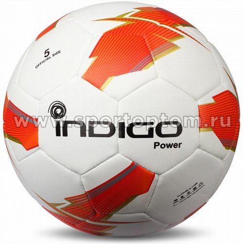 Мяч футбольный №5 INDIGO POWER матчевый бесшовный (PU PVC 1.4мм) Z02 Бело-оранжевый