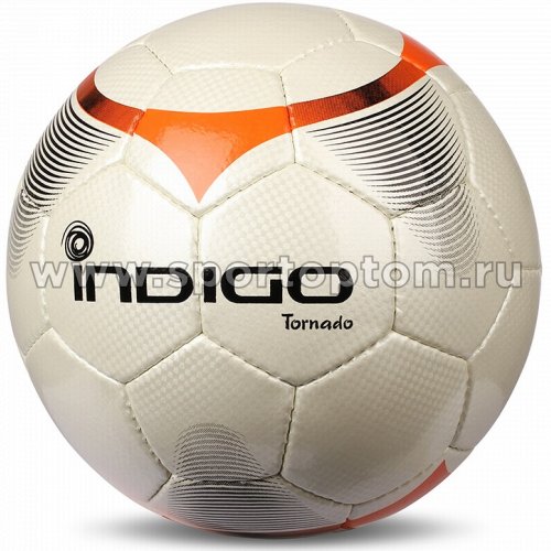Мяч футбольный №5 INDIGO TORNADO матчевый (PU 1.5 мм Корея) C00 Бело-оранжевый