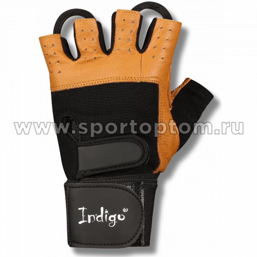 Перчатки для фитнеса  INDIGO с широким напульсником кожа,эластан SB-16-1073 M Коричнево-черный