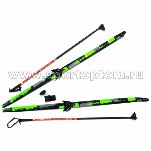 Лыжный комплект полупластиковый INDIGO CLASSIC (лыжи, 75 крепления, палки) 180 см Зеленый