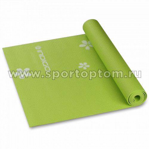 Коврик для йоги и фитнеса INDIGO PVC с рисунком Цветы  YG03P 173*61*0,3 см Зеленый