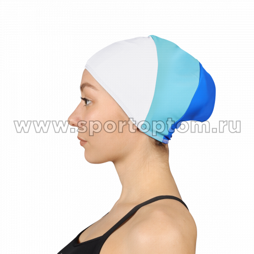 Шапочка для плавания тканевая трехцветная длинные волосы SM-424 Универсальный Бело-голубо-синий