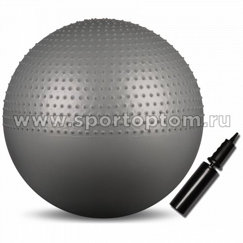 Мяч гимнастический массажный  2 в 1 INDIGO Anti-burst с насосом   IN003 75 см Серый металлик