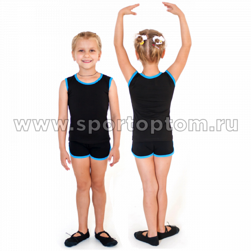 Майка гимнастическая  INDIGO с окантовкой SM-197 Черно-бирюзовый