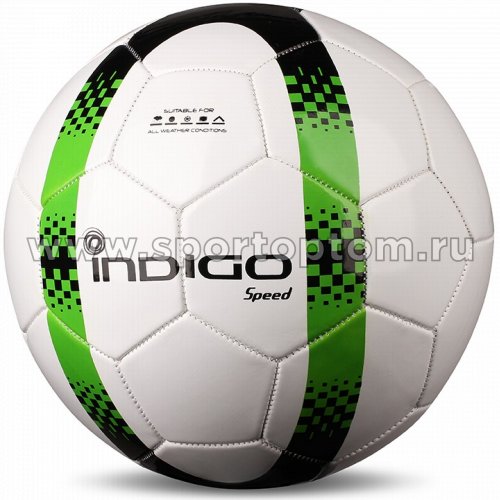 Мяч футбольный №5 INDIGO SPEED тренировочный  (PVC 2.5 мм) H02 Бело-зеленый