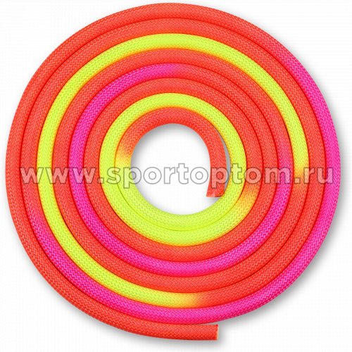 Скакалка для художественной гимнастики утяжеленная трехцветная INDIGO IN126 3 м Красно-желто-розовый