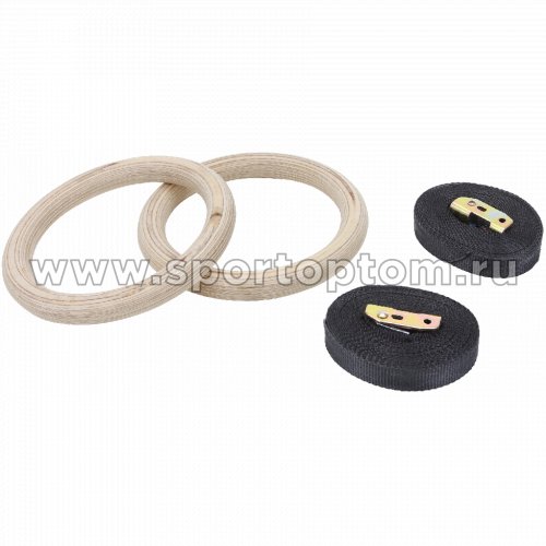 Кольца гимнастические Кроссфит деревянные на стропах INDIGO с метал. пряжками 97654 IR                  18 см