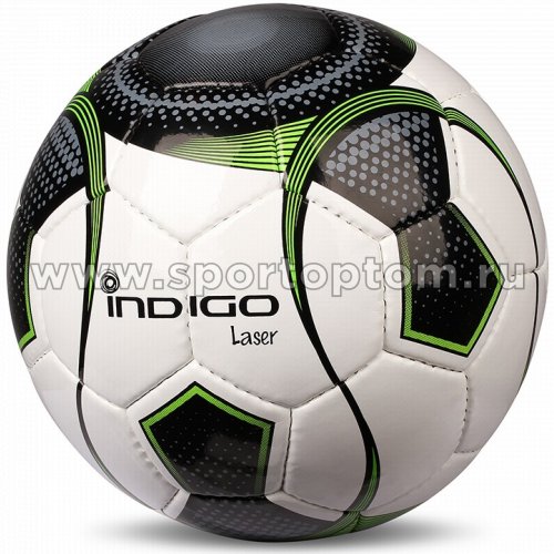 Мяч футбольный №5 INDIGO LASER матчевый (PU 1.4 мм Япония) B00 Бело-черно-зеленый