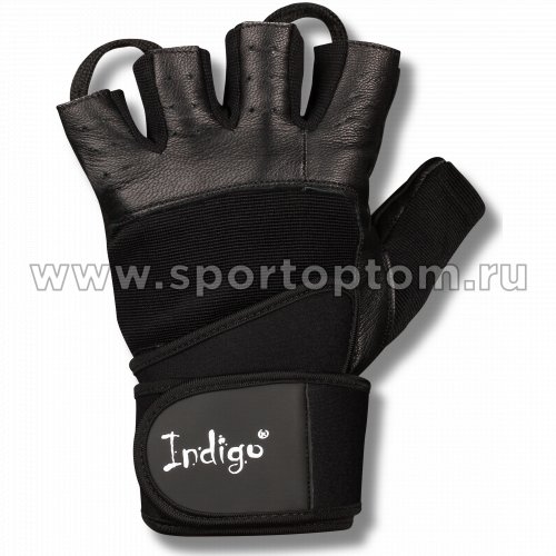 Перчатки для фитнеса  INDIGO с широким напульсником кожа,эластан,неопрен SB-16-1089 M Черный