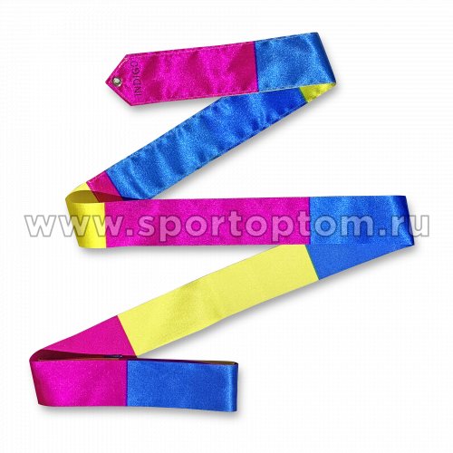 Лента гимнастическая без палочки INDIGO  IN395 6,0 м Желто-сине-розовый