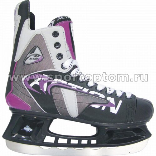 Коньки хоккейные Action SHARK (ПВХ, с/кож, нейлон; подкл: вельвет) PW-208A 40 Серо-фиолетовый
