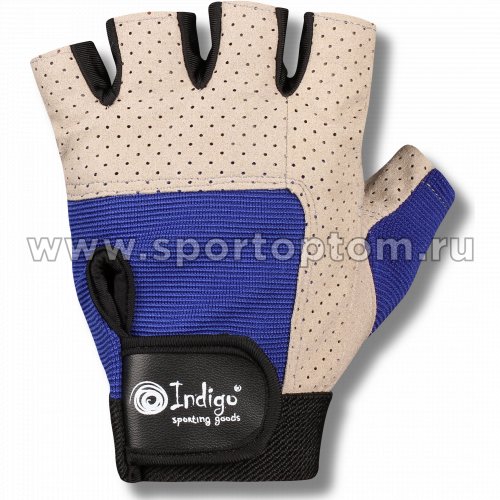 Перчатки для фитнеса INDIGO с узким напульсником и/замша,сетка,эластан 97836 IR XL Серо-синий