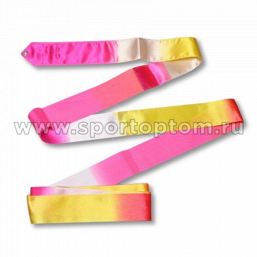 Лента гимнастическая без палочки INDIGO IN395 6,0 м Бело-желто-розовый