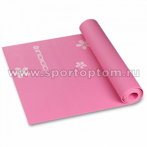 Коврик для йоги и фитнеса INDIGO PVC с рисунком Цветы  YG03P 173*61*0,3 см Розовый