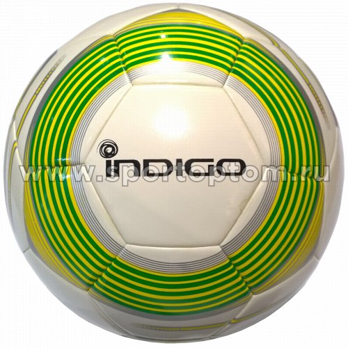 Мяч футбольный №5 INDIGO SUPER EXPRESSA матчевый бесшовный (PU Termo  molded) 14/056 Бело-зеленый