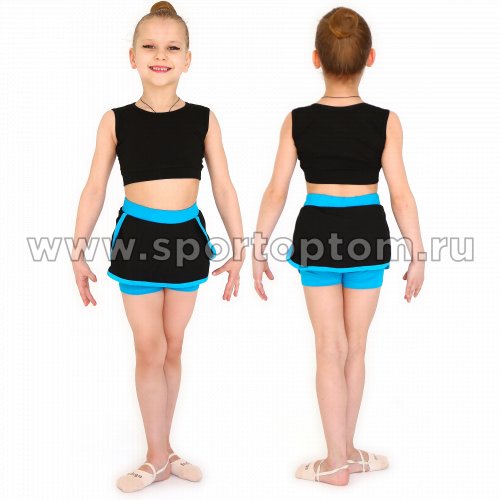 Юбочка шорты гимнастическая с окантовкой INDIGO SM-350 Черно-бирюзовый