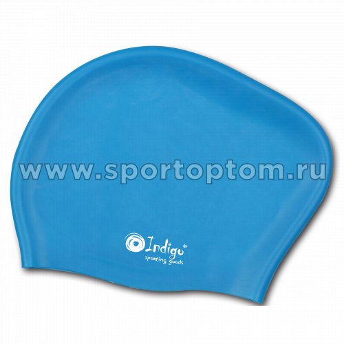 Шапочка для плавания силиконовая  длинные волосы INDIGO 808 SC 56-61 Голубой