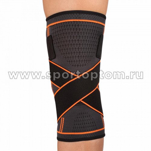 Суппорт колена эластичный INDIGO с компрессионными лямками  IN209 Черно-оранжевый