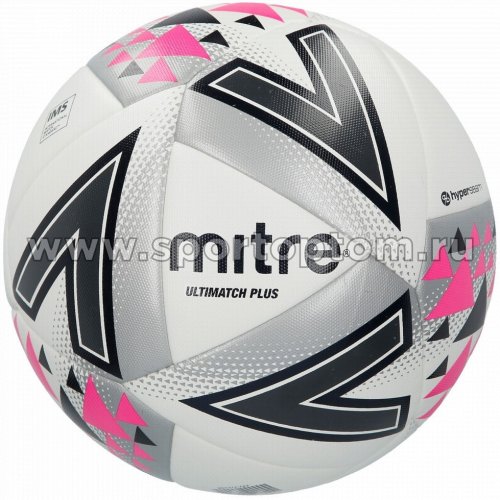 Мяч футбольный №5  MITRE ULTIMATCH PLUS HYPERSEAM матчевый (термопластичн.PU) BB1116WSP Бело-серо-розовый