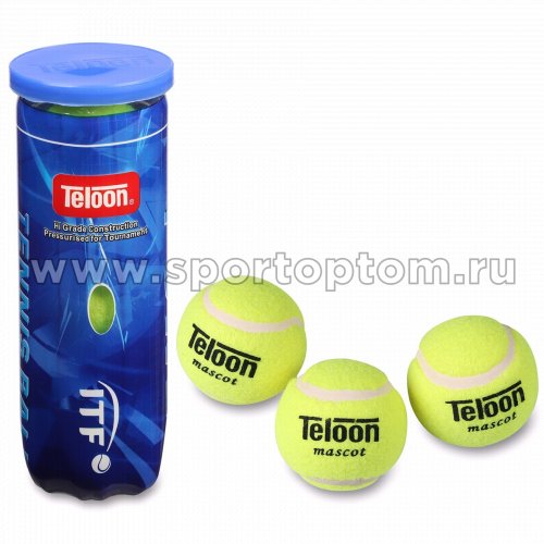 Мяч для большого тенниса TELOON (3 шт в тубе) тренировочный Класс В 616Т Р3 Желтый