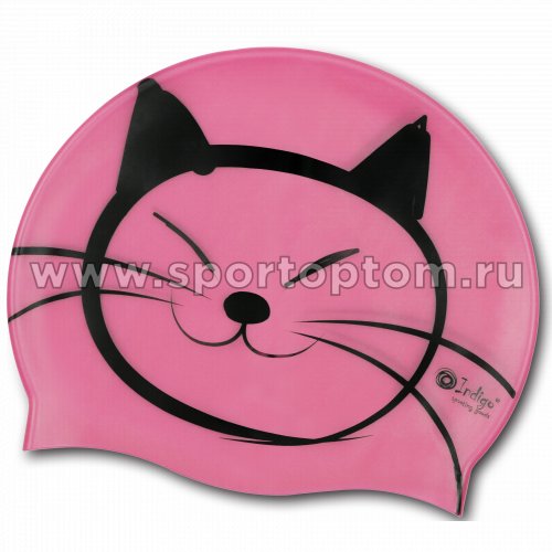 Шапочка для плавания силиконовая  INDIGO детская Котик SCCT505 Розовый