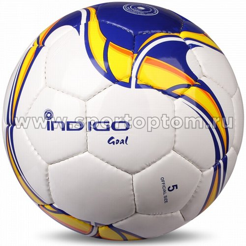 Мяч футбольный №5 INDIGO GOAL тренировочный (PU 2.5 мм Корея) C02 Бело-сине-желтый