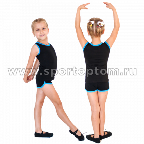 Шорты гимнастические  детские  INDIGO c окантовкой SM-218 Черно-бирюзовый