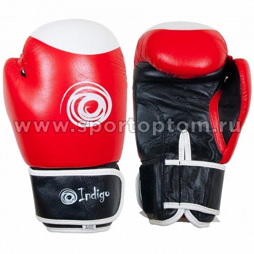 Перчатки боксёрские INDIGO натуральная кожа  PS-789 Красно-черно-белый