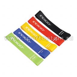 Эспандер в наборе 5 латексных лент разной нагрузки  INDIGO IN260 5*30см Черный, Красный, Желтый, Синий, Салатовый