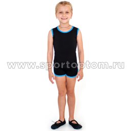 Майка гимнастическая INDIGO с окантовкой SM-197 Черный-бирюзовый (1)