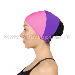 Шапочка для плавания тканевая трехцветная длинные волосы SM-424 Универсальный Розово-фиолетово-черный