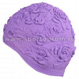Шапочка для плавания INDIGO женская объемный рисунок Розы  IN083 Фиолетовый