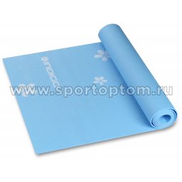 Коврик для йоги и фитнеса INDIGO PVC с рисунком Цветы  YG03P 173*61*0,3 см Голубой