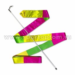 Лента гимнастическая с палочкой INDIGO 56см АВ236-14 4,0 м Зелено-желто-розовый