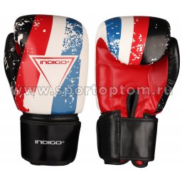 Перчатки боксёрские INDIGO HIT PU   SB-01-146 8 унций Бело-красно-синий