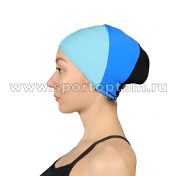 Шапочка для плавания тканевая трехцветная длинные волосы SM-424 Универсальный Голубо-сине-черный